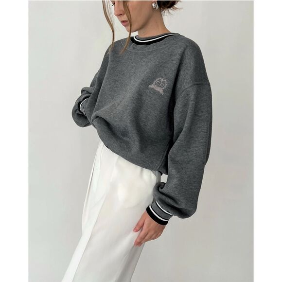 Vintage Christian Dior Monsieur Crest Pocketed Sweater XL Gray Striped Pullover - Picture 1 of 10